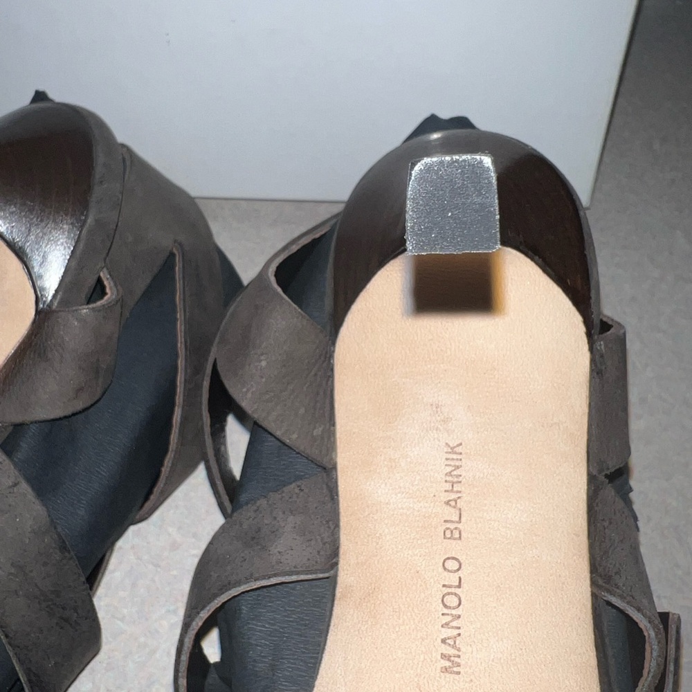 Manolo Blahnik Women's Brown Suede Strappy Heels - Picture 10 of 11